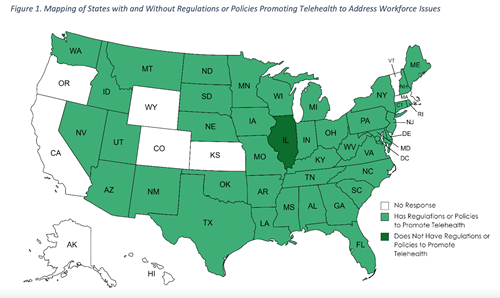 Mapping of States with and Without Regulations or Policies Promoting Telehealth to Address Workforce Issues