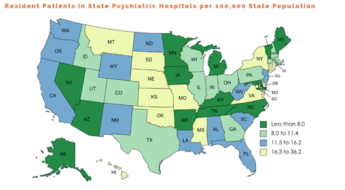 Resident Patients in State Psychiatric Hospitals per 100,000 State Populations